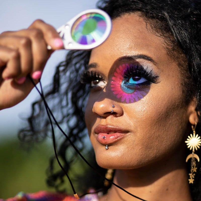 GloFX Kaleidoscope Glasses Crystal Monocle Necklace | For Content Creation, Camera Lens Effects, EDM Rave Party, Music Festival | See Fractal 3D Prism Rainbow Diffraction Effects - Image 2